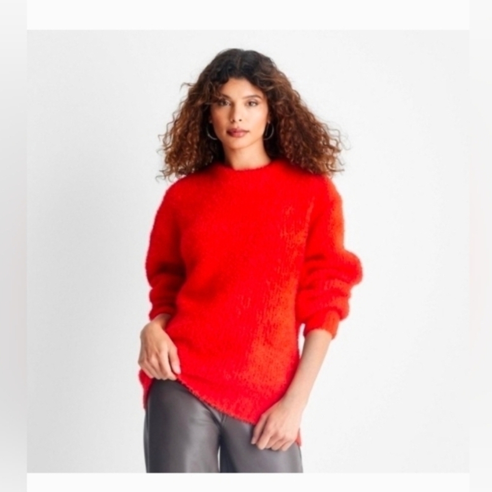 Future Collective Women's Crewneck Relaxed Teddy Sweater Red Oversized